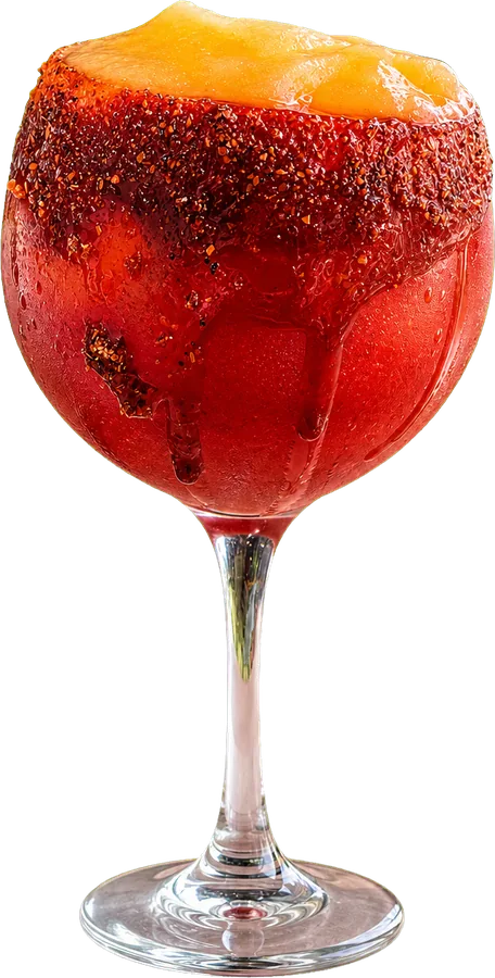 Strawberry mango margarita with a chile-crusted rim